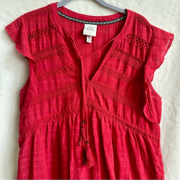 Knox Rose Red Boho Cap Sleeve Tiered Dress Size Large Tassel Ruffle Worn Once - Picture 4 of 6